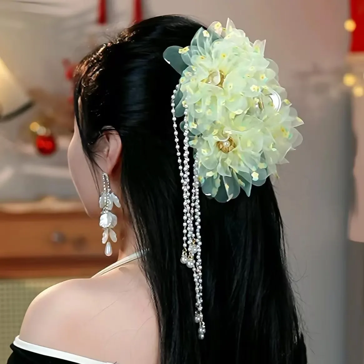 Flower Clip for Women Spring New High-end Fringe Clip for Stage Performance Ancient Style Hair Accessories Super Fairy Shark Cli