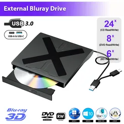 External Blu-ray Drive for Laptop PC Portable DVD CD BD Player Reader Writer Optical Drives Compatible with Windows 11 10 Mac