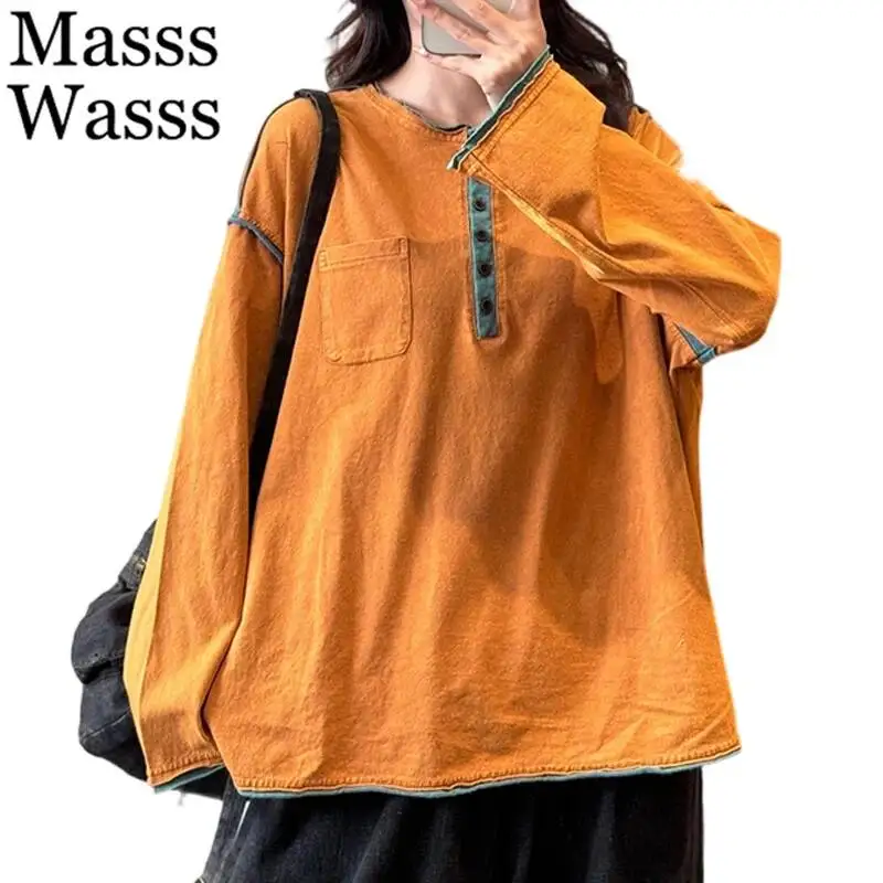 Masss Wasss Spring Fashion Causal O Neck Tee Shirts Ladies 2026 Korean Design Loose Tops Womens Classic Vintage Elegant Clothes