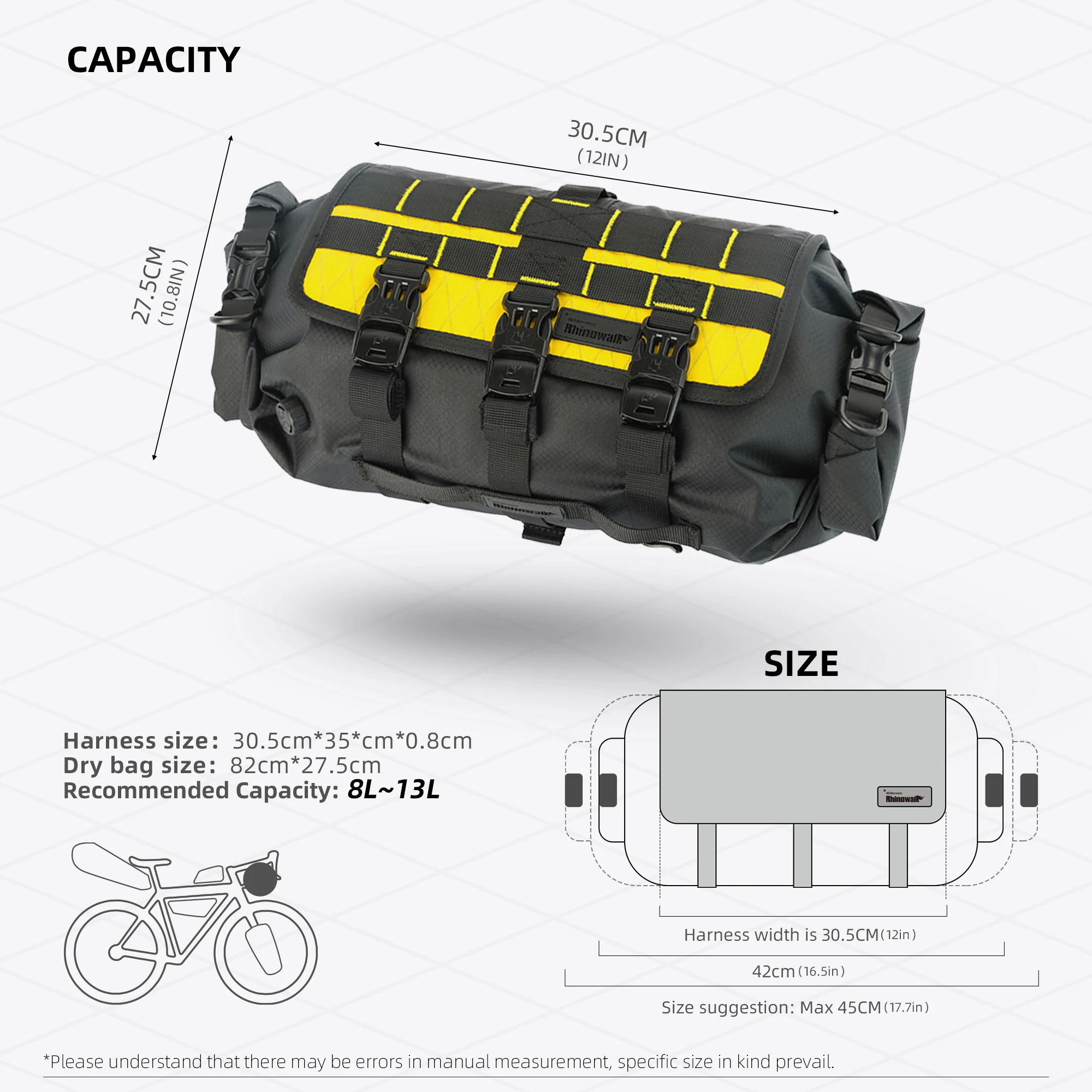 Rhinowalk Bike Handlebar Bag 7-13L Rainproof Front Bag Set Bikepacking MTB Road Bike Front Frame Bag Pannier Storage Bag