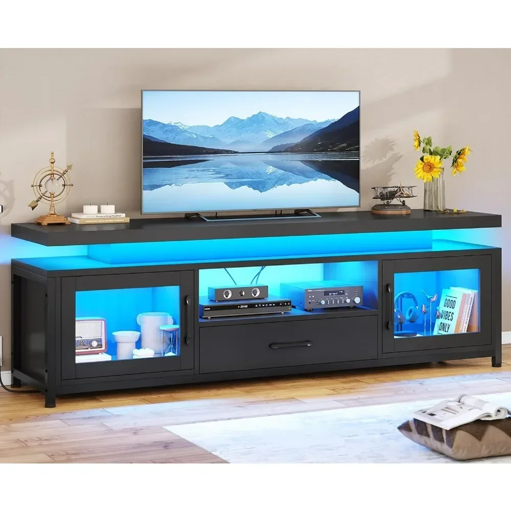 TV Stand for 55/60/65 Inch TV, Entertainment Center with Storage Drawer, TV Stand with Power Outlets and LED Lights, Tv Cabinet