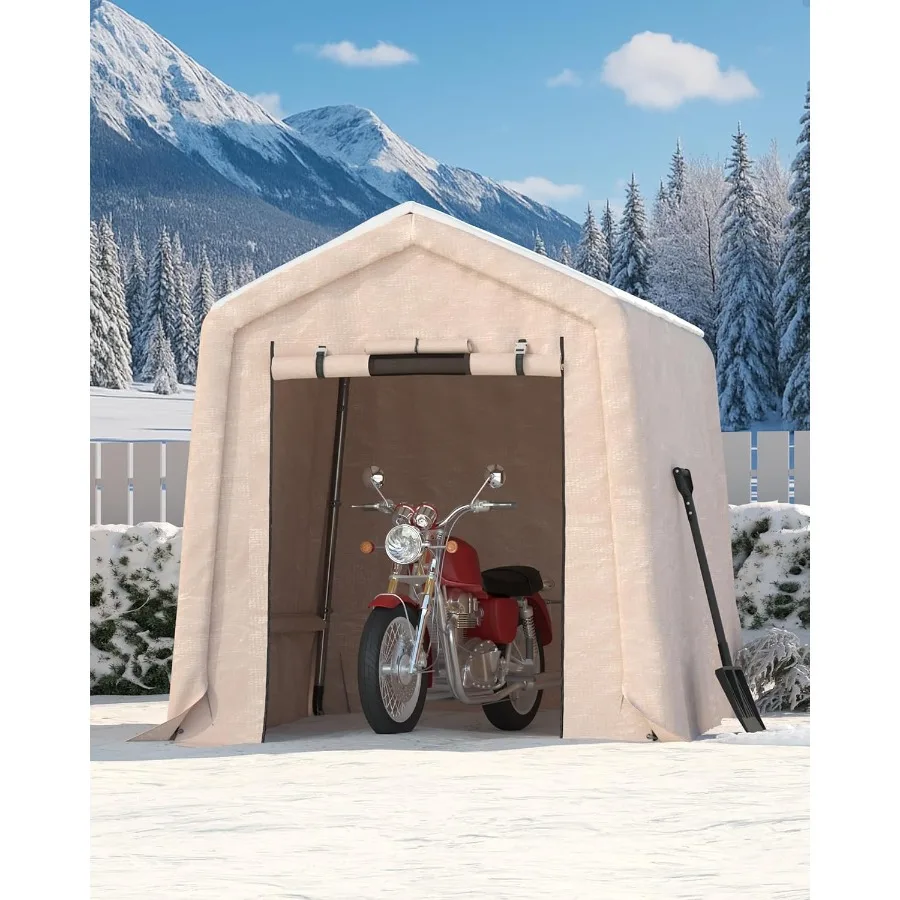 Outdoor portable storage shed for motorcycle, firewood, garden and tools; heavy-duty 240G PE tarp; gray; waterproof, UV-resista