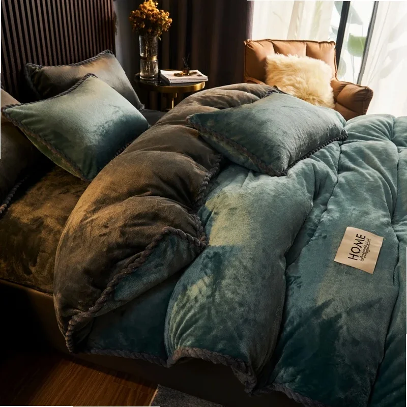 Winter Plush Couple Bed Duvet Cover Bedspreads For Single Double Queen King Bed Velvect Warm Soft Nordic Couple Bed Quilt Cover