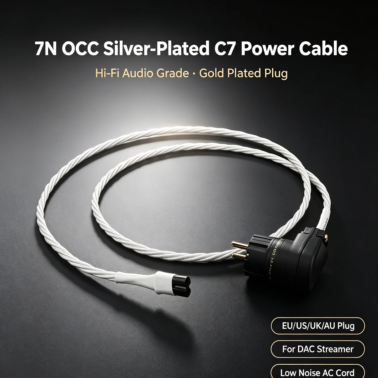 Hi-End Audiocrast 7N OCC versilbertes Mini-Figure-8 C7 IEC Netzkabel mit vergoldeten Multi-Standard-Steckern für Audiogeräte