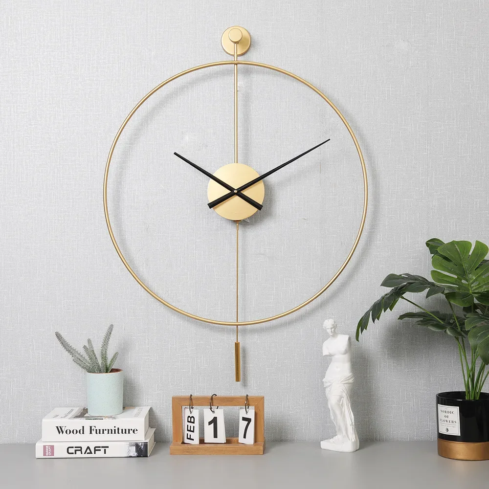 Design Large Luxury Wall Clock Metal Gold Nordic Spain Silent Clocks Wall Art Pendulum Clock Watches Living Room Decorations