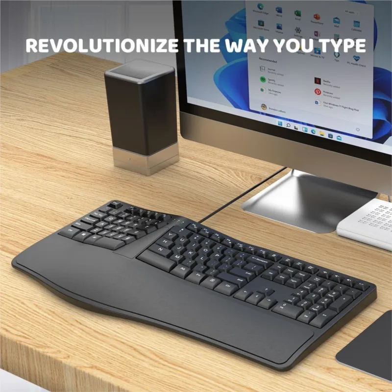 

Wired Keyboard Ergonomic Office Mute Keyboard With Built-in Curved Palm Rest Mechanical Keyboard Gaming Keyboard Clavier Gaming