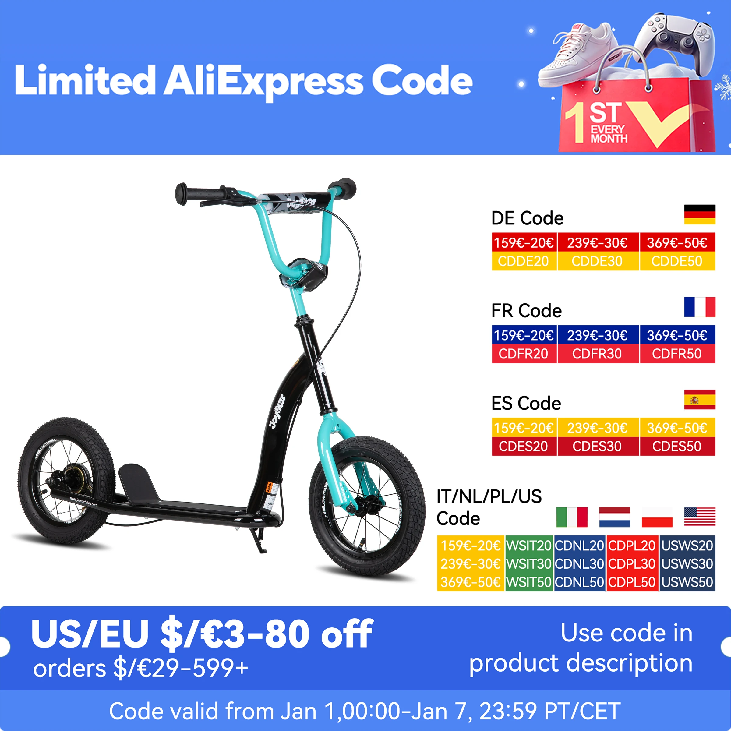 JOYSTAR Kick Scooter for Kids, Lightweight Kids Scooter with Adjustable Handlebar, 12