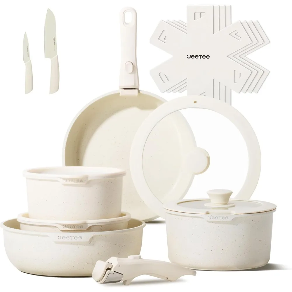 

17-Piece Non-Stick Cookware Set with Detachable Handle, Induction Safe, Oven Safe, PFAS/PFOA Free, Stackable for RV Kitchen