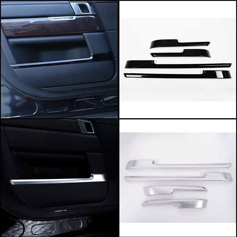 

For Land Rover Range Rover Vogue L405 2013-2017 ABS Piano Black/Silver Car Interior Door Decoration Strip Trim Accessories 4pcs