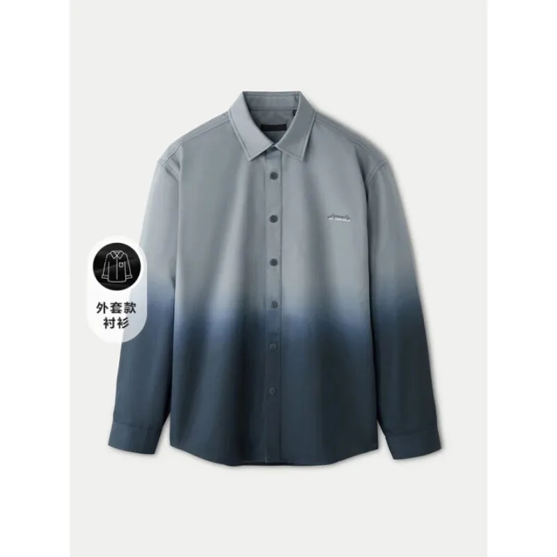 Autumn New Men's Gradient Shirt Loose Jacket Casual Long-sleeved Button Splicing Versatile Cardigan