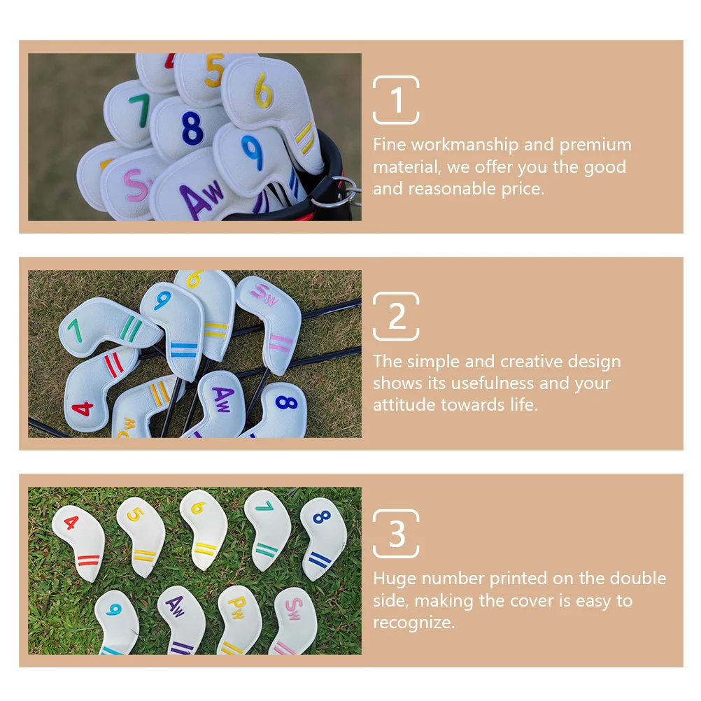 

9pcs Club Head Protector For Iron Clubs Wear-Resist Covers Digital Putter Sleeve Premium Pu Material Colorful