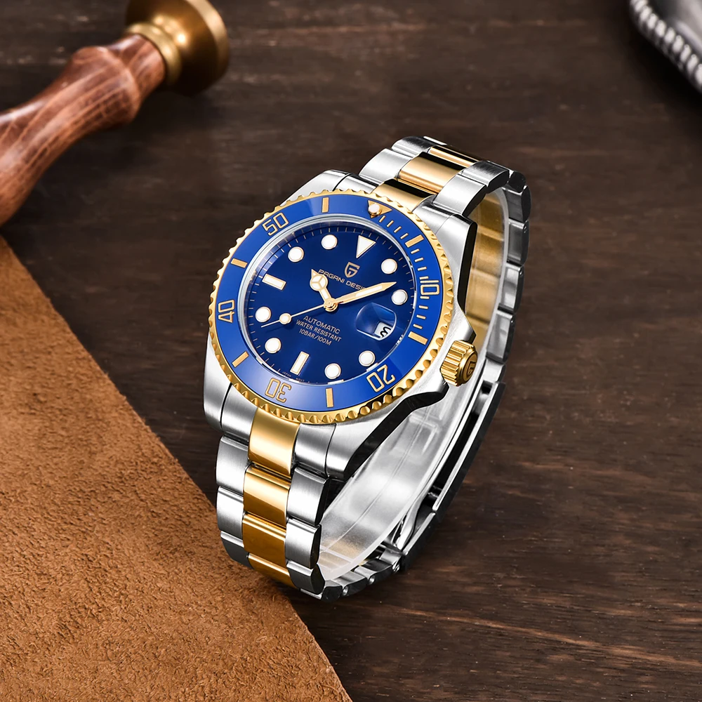 PAGANI DESIGN watch luxury gold and silver retro automatic mechanical watch men's Sapphire crystal stainless steel men's watch