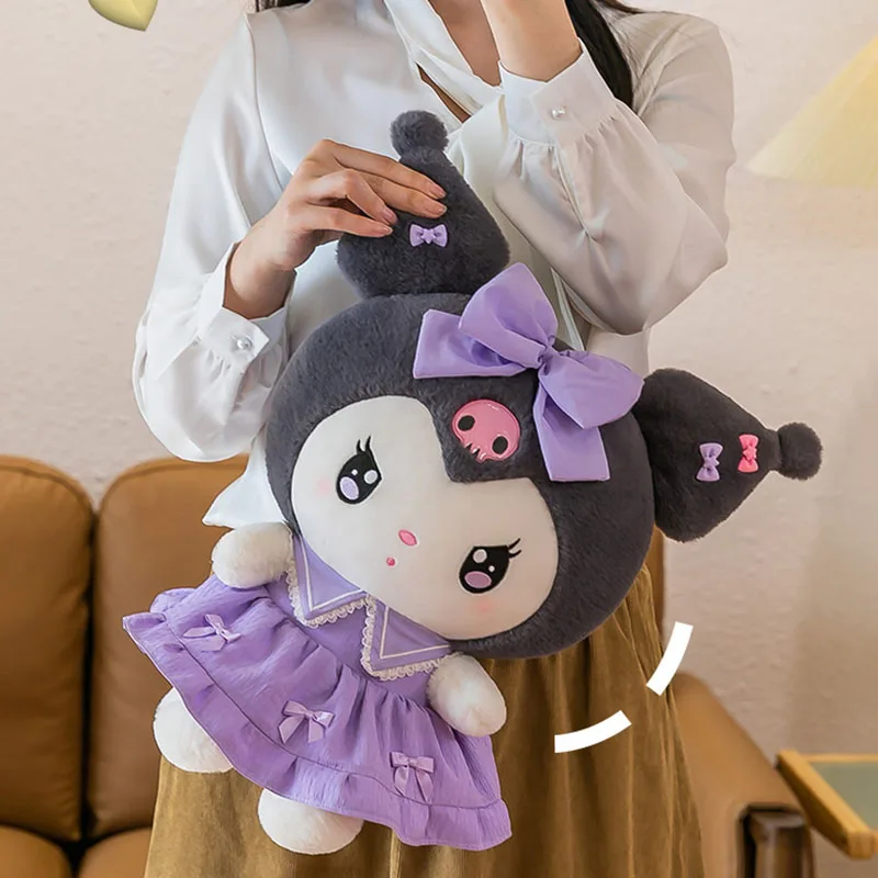 Новая плюшевая кукла Sanrio Kawaii Kuromi, мягкая детская спальная кровать для девочек, мультяшная подушка, мелодия, милое украшение для комнаты,