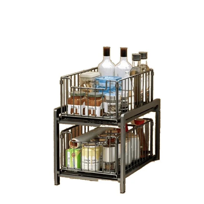 

Small kitchen crevice rack narrow double-layer pull-out sink cabinet seasoning storage rack