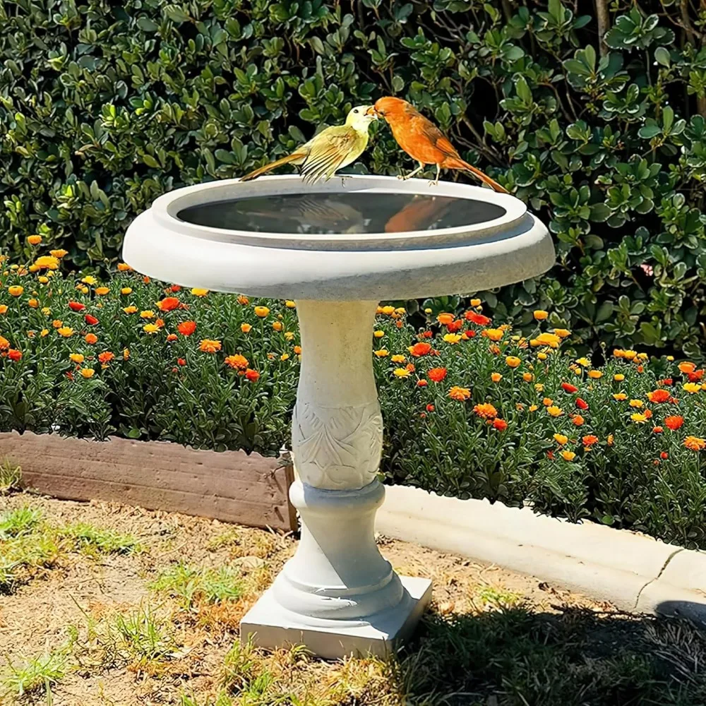 24.25 Inch Tall Handmade Concrete Birdbath, Elegant Outdoor Garden and Backyard Decor, Classic