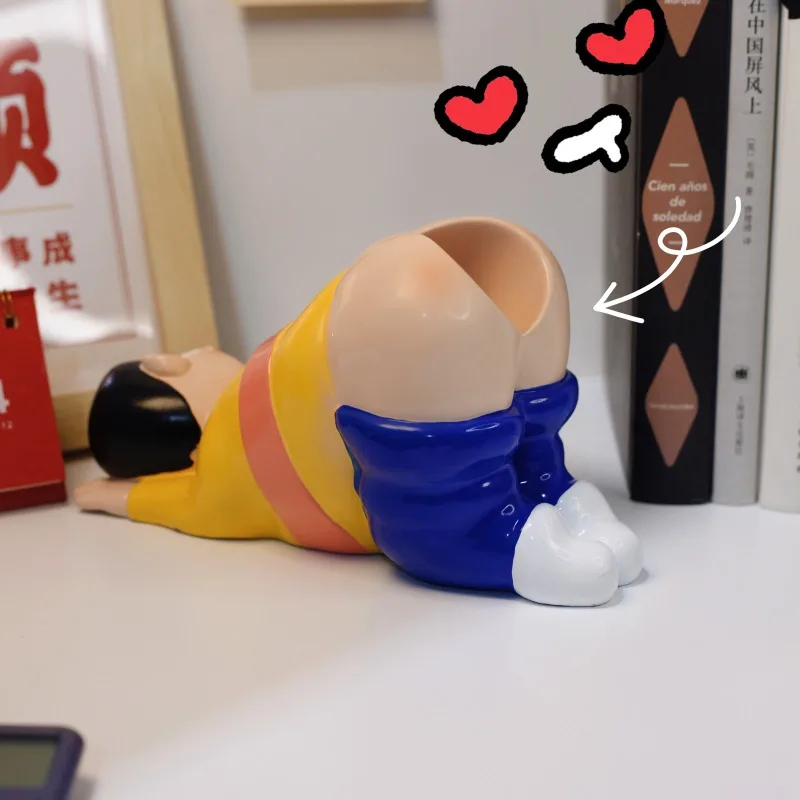 19cm Cute Funny Fat Tiger Simple Pen Holder Doraemon Student Dormitory Desktop Ornament Large Capacity Stationery Storage Box