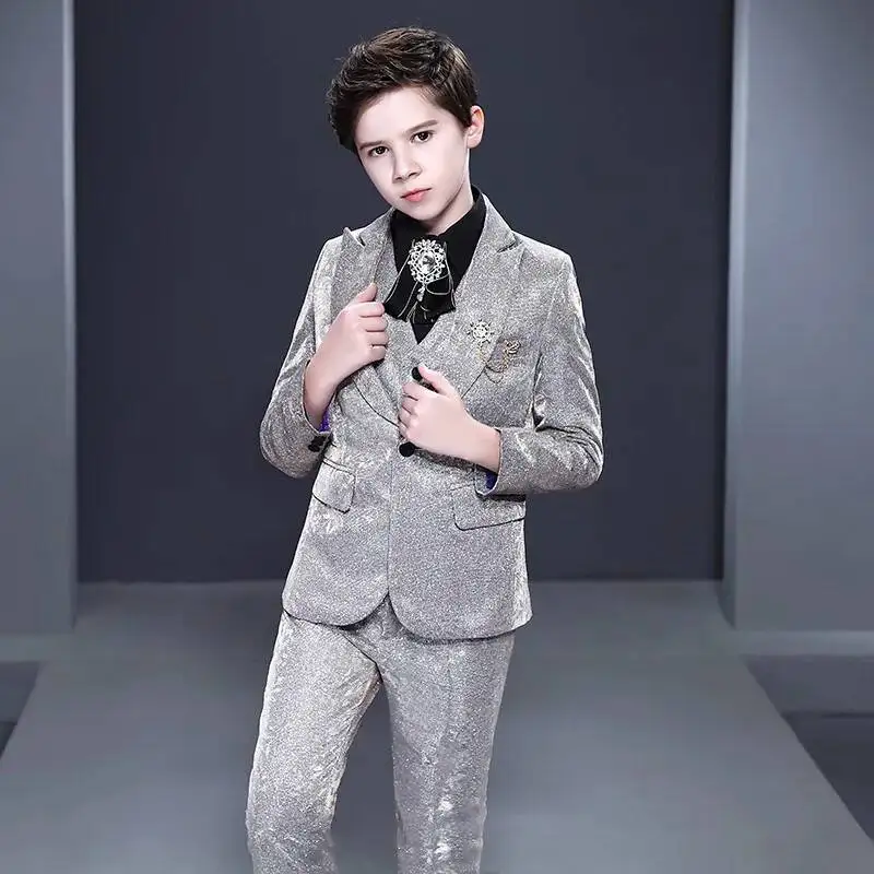 Piece Boys' Three Suit Set, Set, British Style Runway Show Costume, Hosting Performance, Children's Suit Dress For Adults