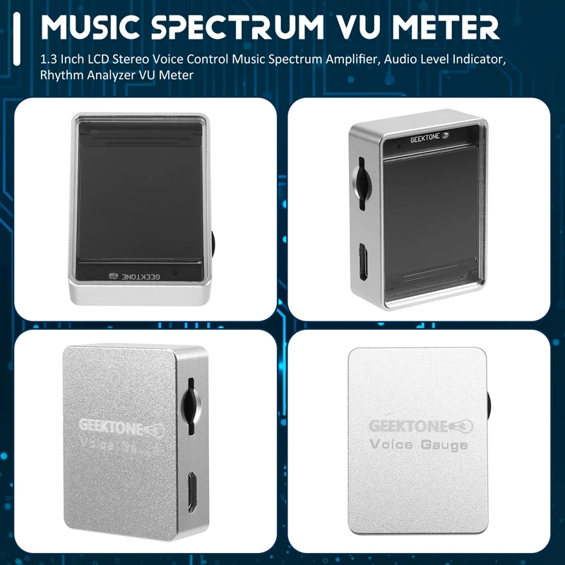 1.3 Polegada lcd estéreo controle de voz amplificador espectro música analisador ritmo vu medidor indicador nível áudio