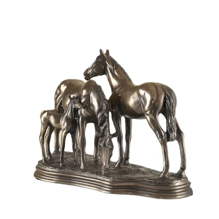 Pasture Horse Family Statue Resin and Copper Household Bronco Sculpture Pony Ornament Home Craft Decor Birthday Gift for Parents