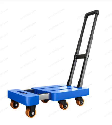 Telescopic Handle Folding Platform Truck, 6-Wheel Quiet Hand Cart for Moving Goods & Express Delivery