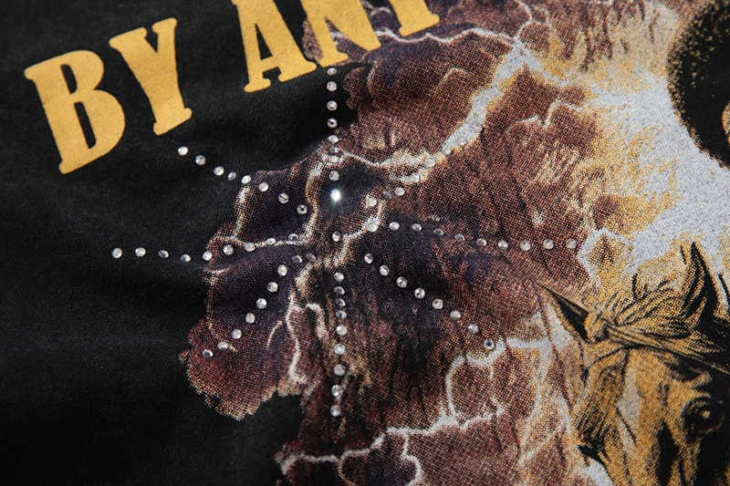 Schwarzes Western Cowboy Pferde-Grafik T-Shirt für Herren Vintage Distressed Acid Wash Strass T-Shirts Lässige Sommer-Oberteile – Detail 7