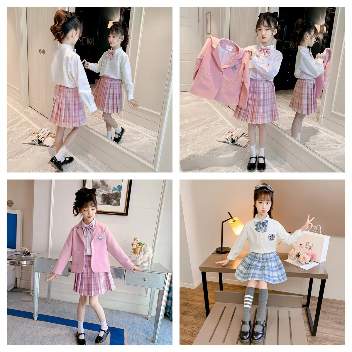 Girls Spring Autumn Jk Uniform 3pcs Set Classic Girls College Style Uniform Suit Shirt Skirt Set reppy Style School Kids Clothes