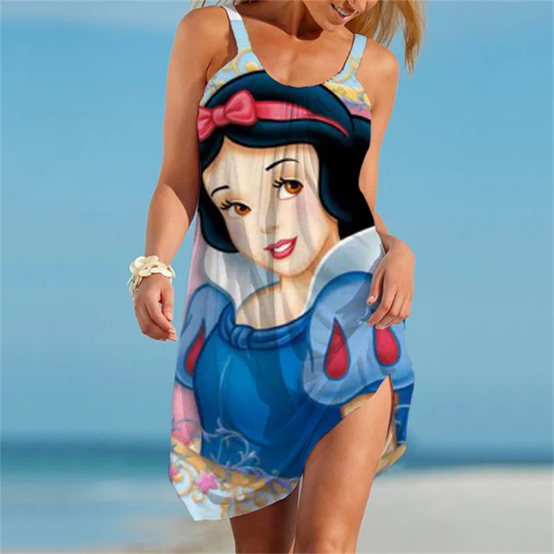 

2023 Summer Autumn Snow White Women 3D Sleeve Sleeveless Midi Dress Disney Bodycon Sexy Streetwear Party Elegant Club