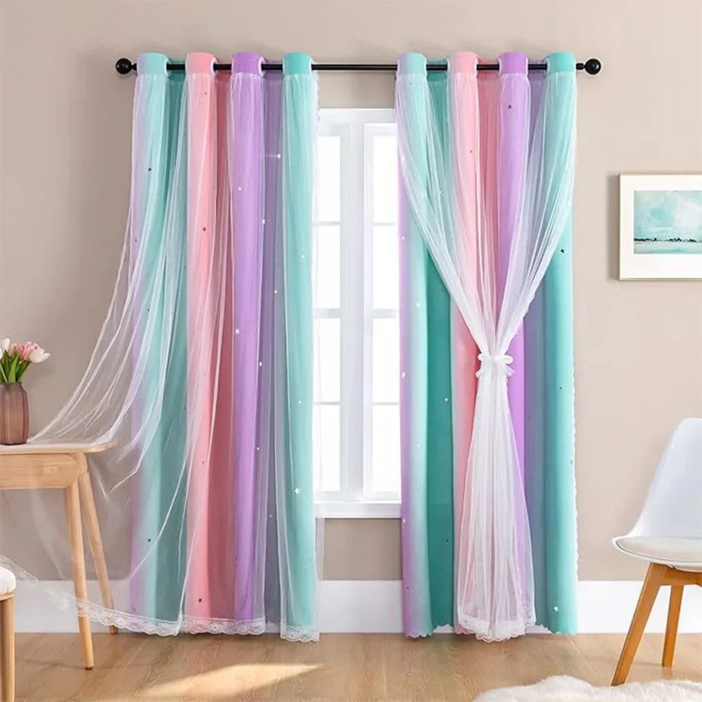

Pink And Purple Curtains Star Blackout Curtains For Kids-Rooms Girl Princess Curtain For Daughter Bedroom Window Home Decor