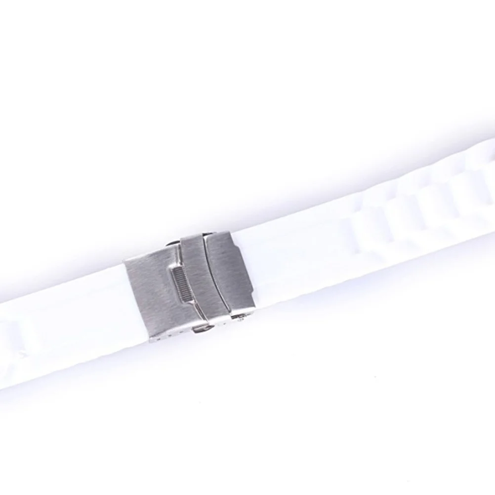 

Silicone Watch Strap 22mm Elbow Deployment Buckle Folding Clasp Lightweight Durable Comfortable White Wristband Stylish