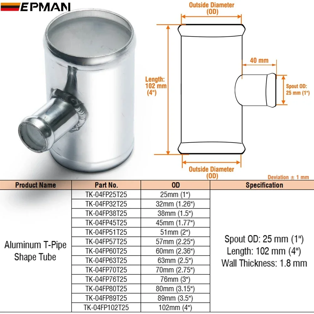 Blow Off Valve Adapter Aluminum T-Pipe Shape Tube Spout 25mm Pipe OD 25/ 32/ 38/ 45/ 51/ 57/ 60/ 63/ 70/ 76/ 80/ 89/ 102mm 04FP