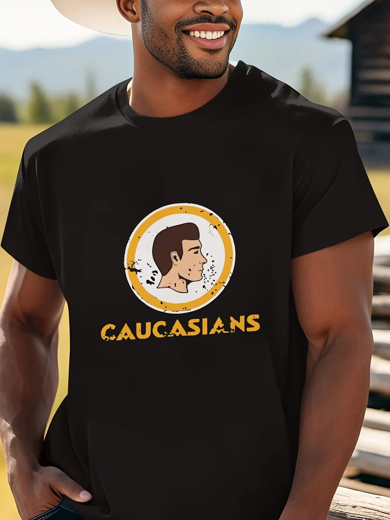 

Мужская повседневная футболка с рисунком — мягкий хлопок, свободный крой, летняя модная футболка с привлекательным принтом «CAUCASIANS»