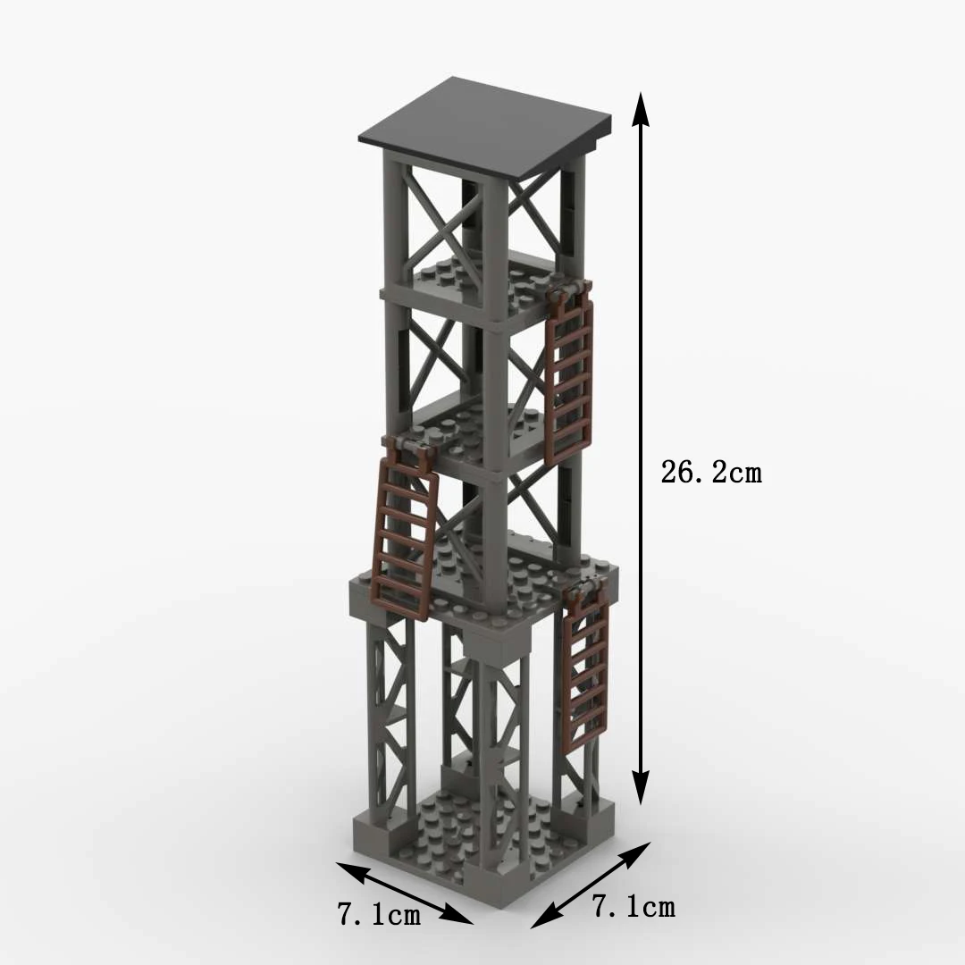 MOC Model Simple Watch Tower Building Blocks Bricks DIY Military Outpost The Battlefield Sentry Ornament Toys for Children