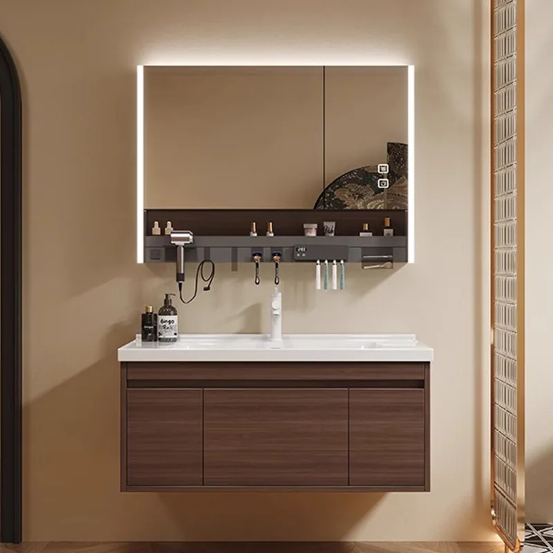 

Retro Walnut-colored Bathroom Cabinets Ceramic One-piece Bathroom Cabinets Multiple Functions Home Furniture In Particolare