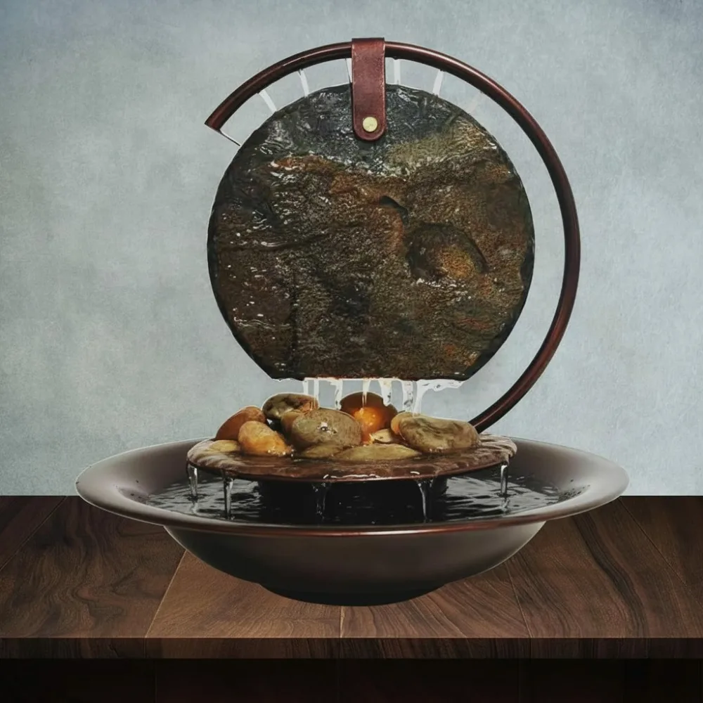 نافورة شلال داخلية على سطح الطاولة مع ضوء LED، صوت مطر مهدئ للتأمل، ديكور مكتب منزلي مريح #1