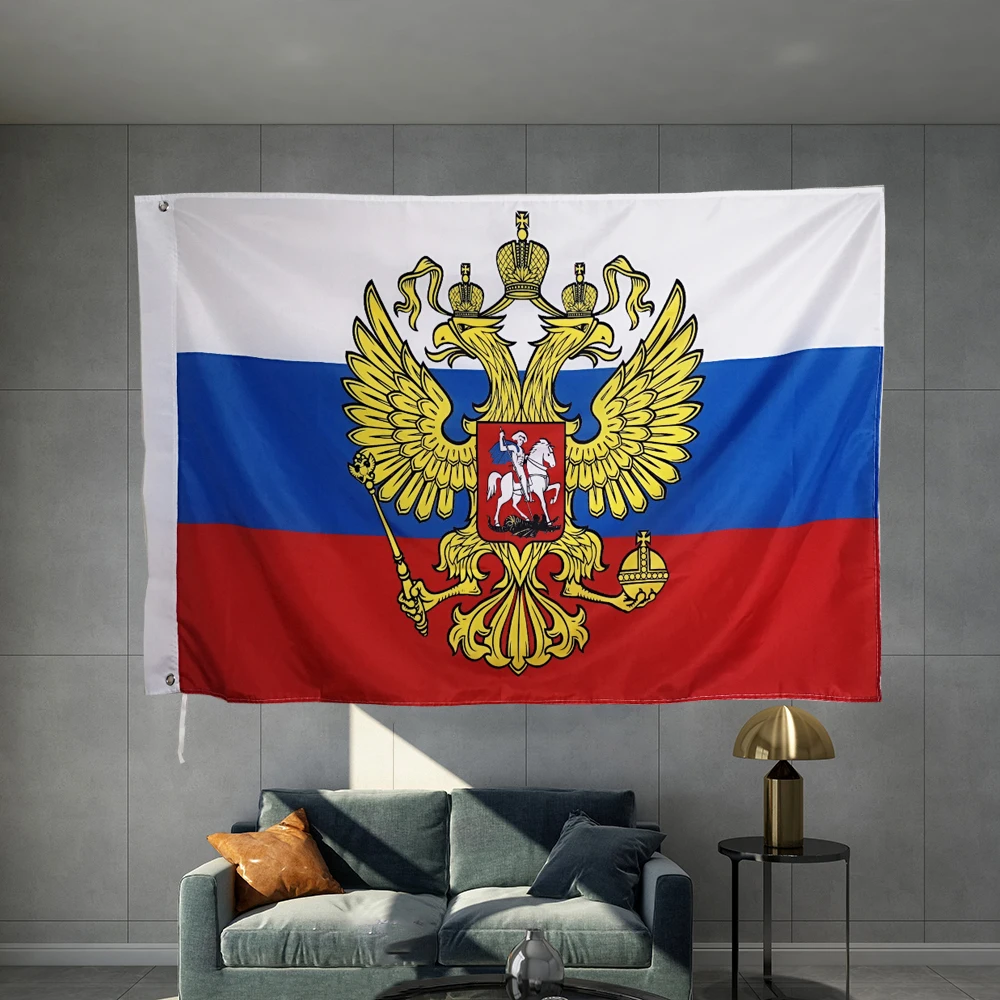 

Russia with Eagle Crest Flag Russian USSR Imperial Russian Empire Double Eagle Material Object Photography Yarn count 100D