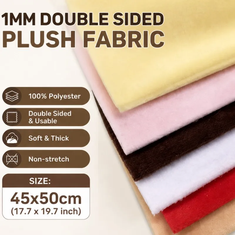 New 1mm Double-Sided Plush Fabric 45X50CM Non Elastic Polyester Soft, Thick, Delicate Plush Craft doll Hair Pillow Plush Fabric