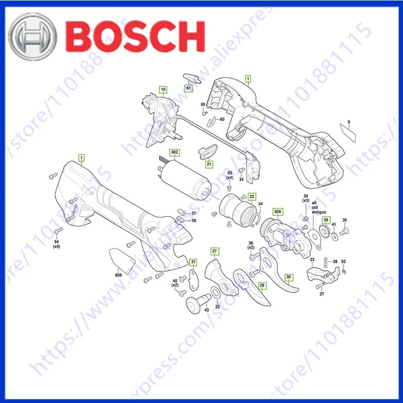 

Housing Section Gear Box plastic covering Electronic Module Cover Locking nut Bearing Bracket for Bosch Pro Pruner Secateurs