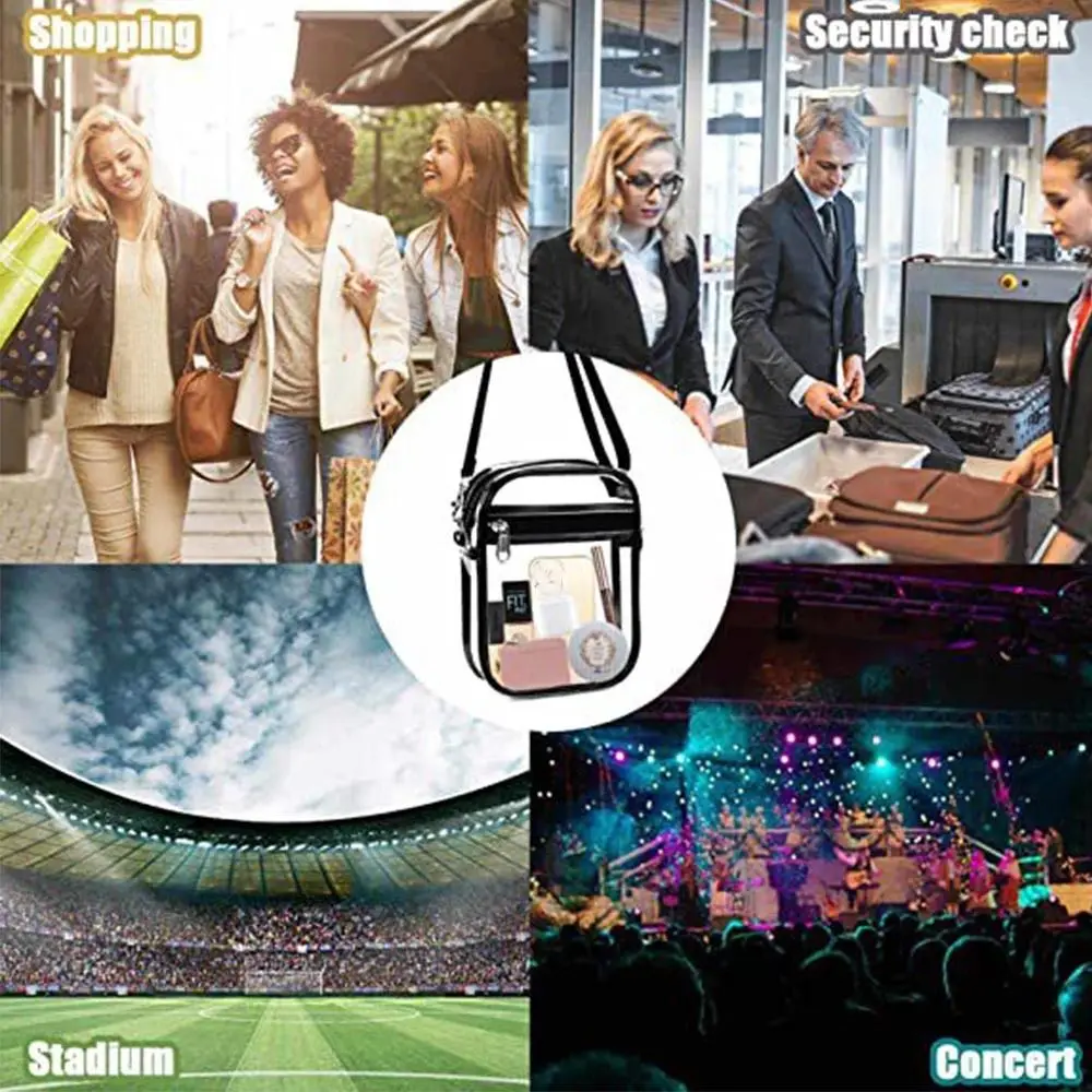 

Fashion PVC Shoulder Bag Stadium Approved Zipper Bags Transparent Purse Adjustabl Handbag