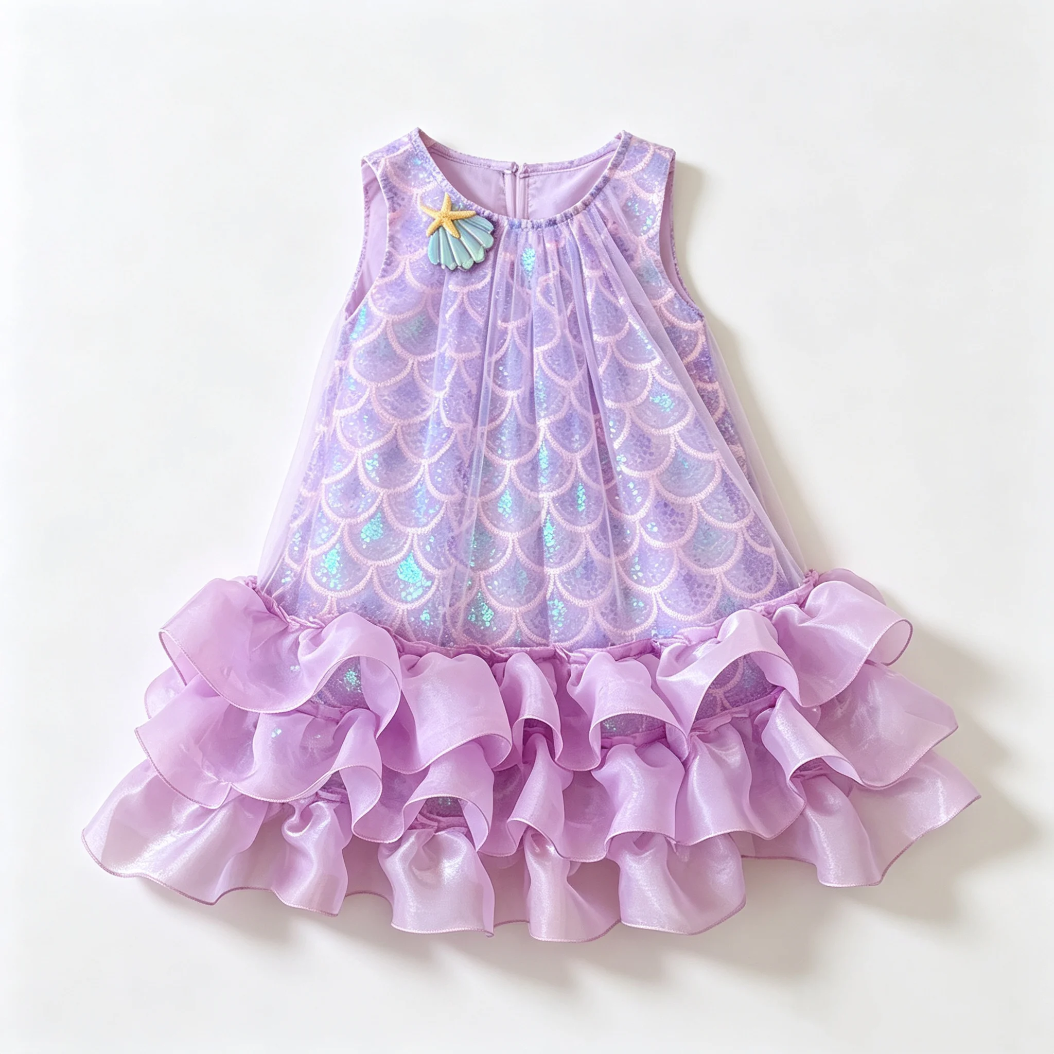 Mädchen Meerjungfrauenkleid Ärmellos Lila Pailletten Prinzessinnen-Partykleid Kinder Rüschen Mehrlagiges Tüllkleid für Geburtstagskostüm