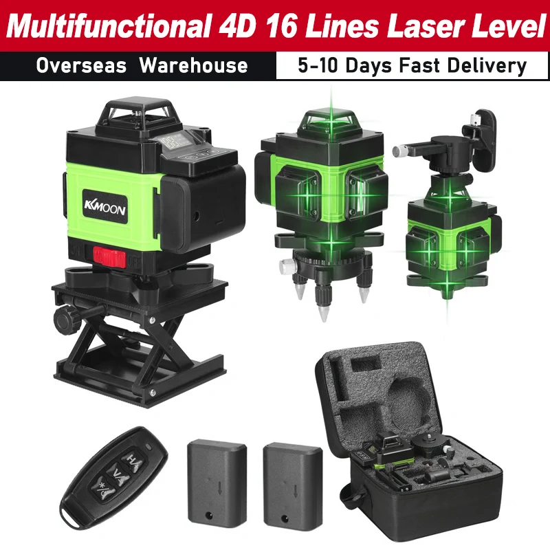 KKmoon Multifunctional 4D 16 Lines Laser Level 3° Self-leveling Machine USB Lithium Battery Leveling Tool w/ Vertical Horizontal