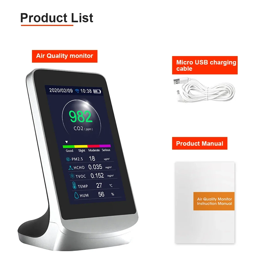 Dienmern New DM72B-WIFI Air Quality Detector Meter Sensor Wifi Data Transmission To Tuya App Real Time Monitor PM2.5 HCHO CO2