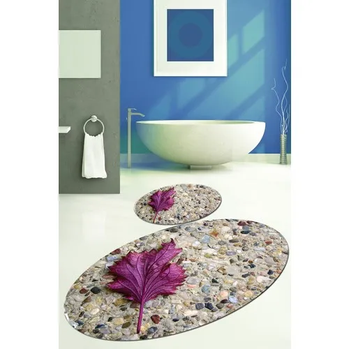 Else Kadser Purple Leaf 3D Oval Bath Mat Set Toilet Seat Suit