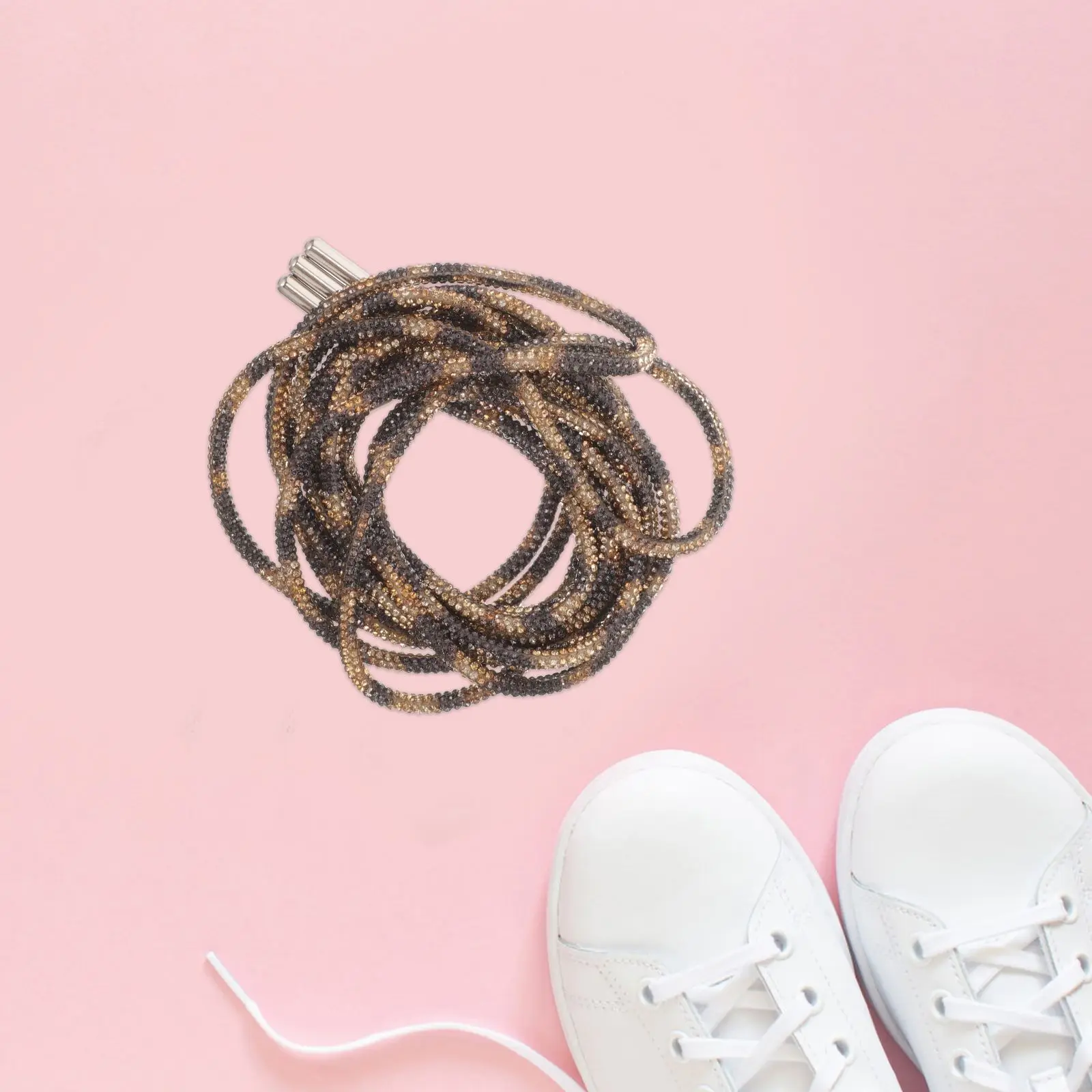 Full Diamond 1 Pair White Rhinestones Round 120cm Leopard Print Women Shoelaces For Adults Sneakers Laces Long Lasting