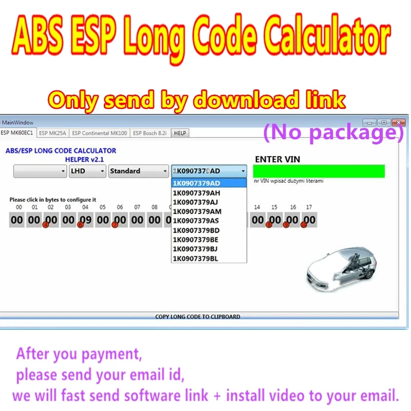 Nieuwste ABS ESP Long Code Calculator Helper MK60EC1 Auto-onderhoudsgereedschap obd2 scanner software + onbeperkte installatie + installatievideo