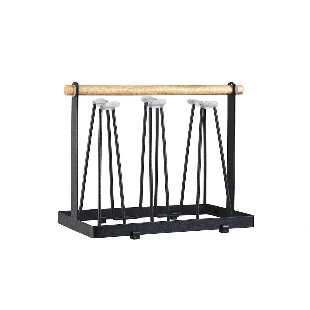 

Cup Drainer Wooden Handle Bottle Storage Rack Wine Glass Organizer Brown