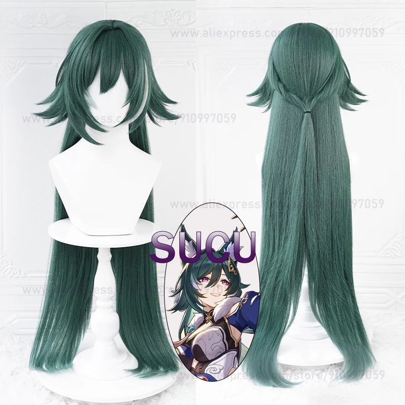 Yukong Cosplay Wig Honkai: Star Rail Yukong Long Dark Green Gradient Hair Heat Resistant Synthetic Hair Anime Wigs + Wig Cap