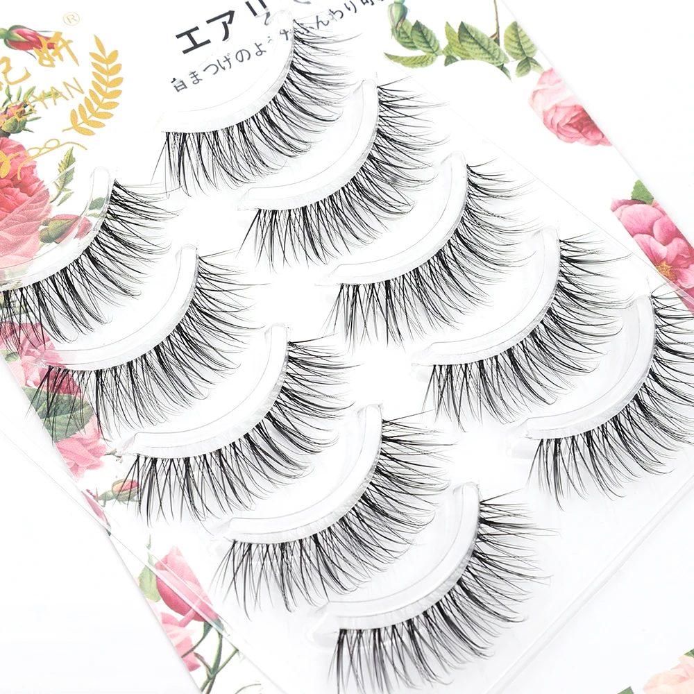 Pestañas postizas de Manga Natural, banda transparente, hecha a mano, Cosplay, moda coreana, extensión Wispy, herramienta de maquillaje, 5 pares