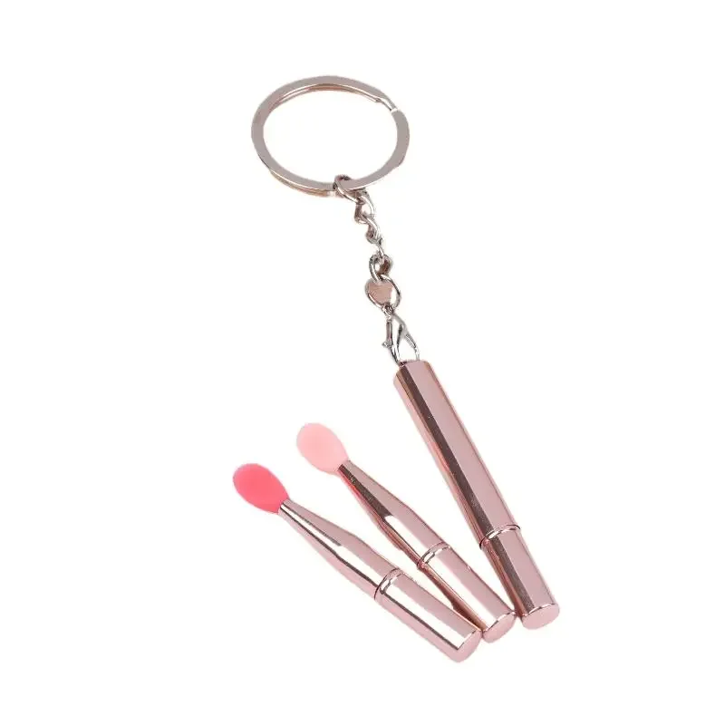 1 Uds. Cepillo de labios de silicona multifuncional portátil con llavero de cubierta lápiz labial a prueba de polvo cepillo de lápiz labial cepillo de sombra de ojos