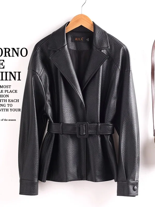 Real Leather Jaet Women ort Sle Spring Autumn New Model Waist Cinching Briti Sle eepskin Coat Trendy Commute Sle