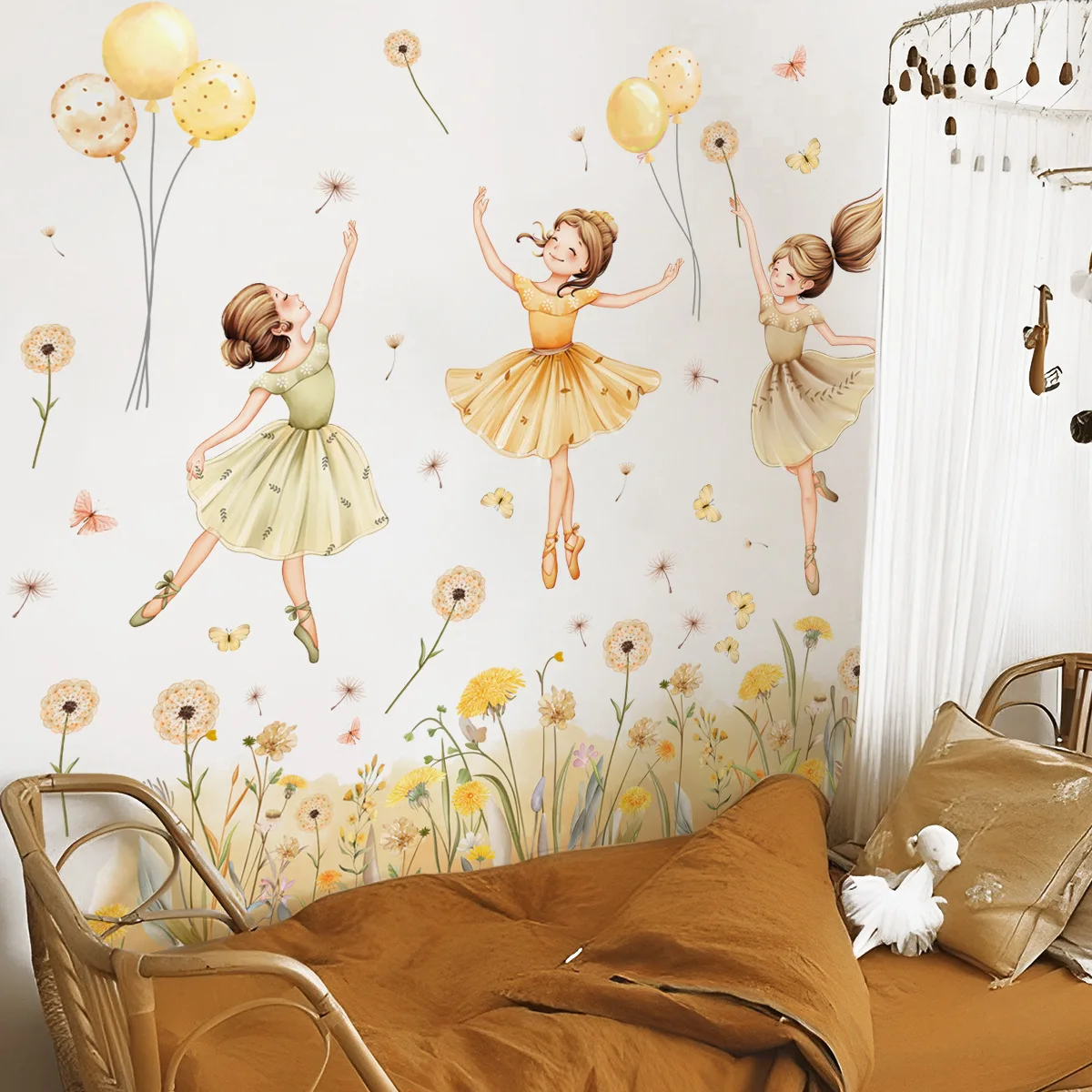 Wall Sticker Ballet Girl Butterfly Balloon Wall Sticker Living Room Bedroom Children's Room